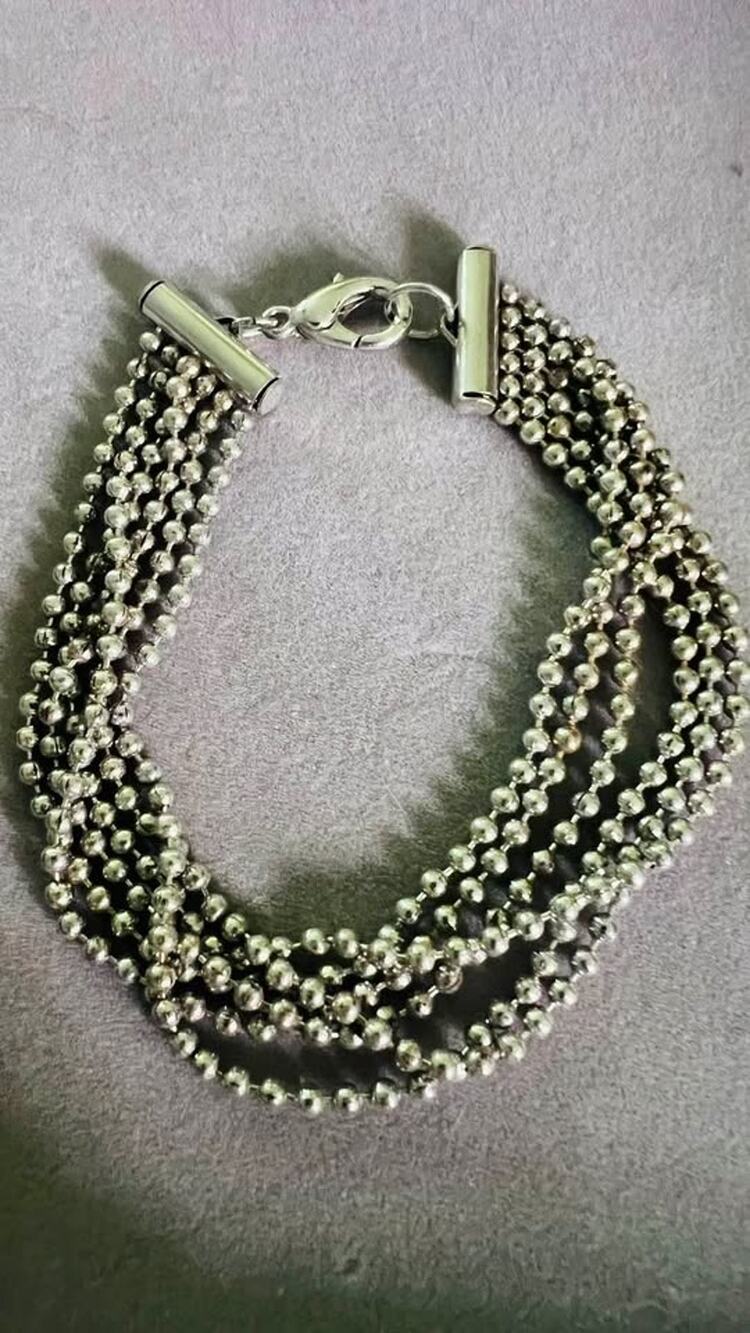 Multi-Strand Vintage Silver-Tone Ball Chain Bracelet